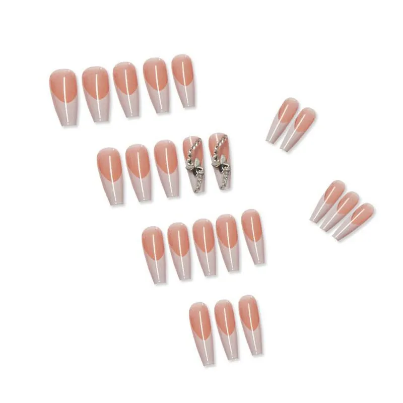 24pcs/Set Coffin False Nails Extra Long Butterfly White French Fake Nails Faux Ballerina Full Nail Art Decoration Tips-Nail Inspo