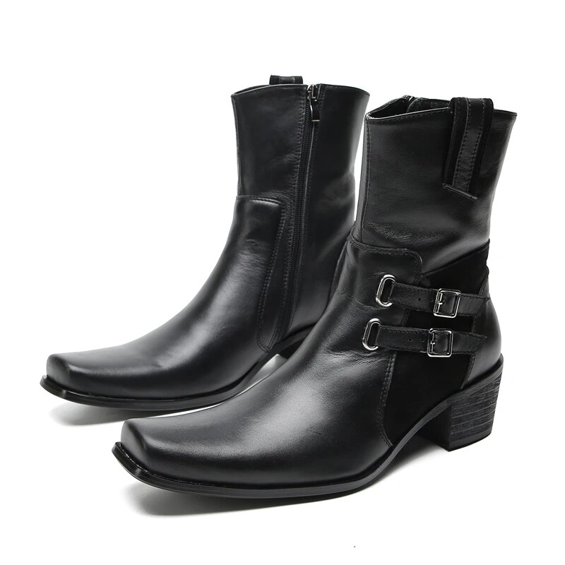 VCSHOES Italian Formal Shoes Social Pointed Toe Solid Color Dress Boots Genuine Leather Male Long Boots