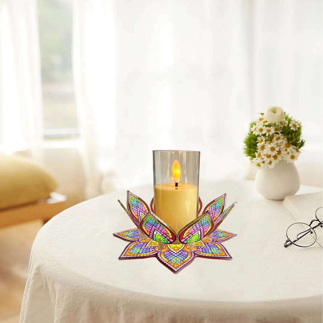 Mandala Lotus-A Acrylic DIY Diamond Painting Candle Holders Without Candles Crystal Painting Tealight Candle Stand Table Centerpiece for Adults Beginners Home Party Decor