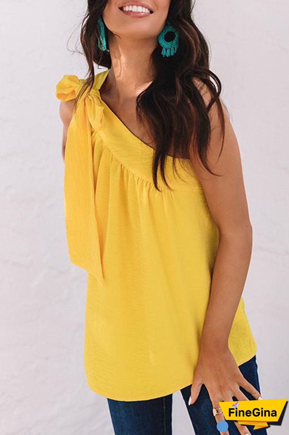 Fashion Sweet Solid Split Joint One Shoulder Tops(5 Colors)