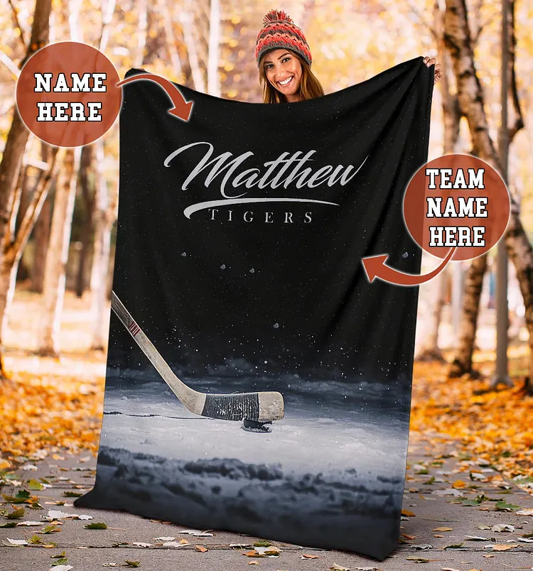 Personalized Hockey Blanket, Ice Hockey Sherpa Fleece Blanket | BKKid570