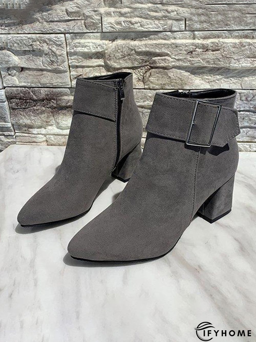 Belt Buckle Chunky Heel Pointed Toe Booties | IFYHOME