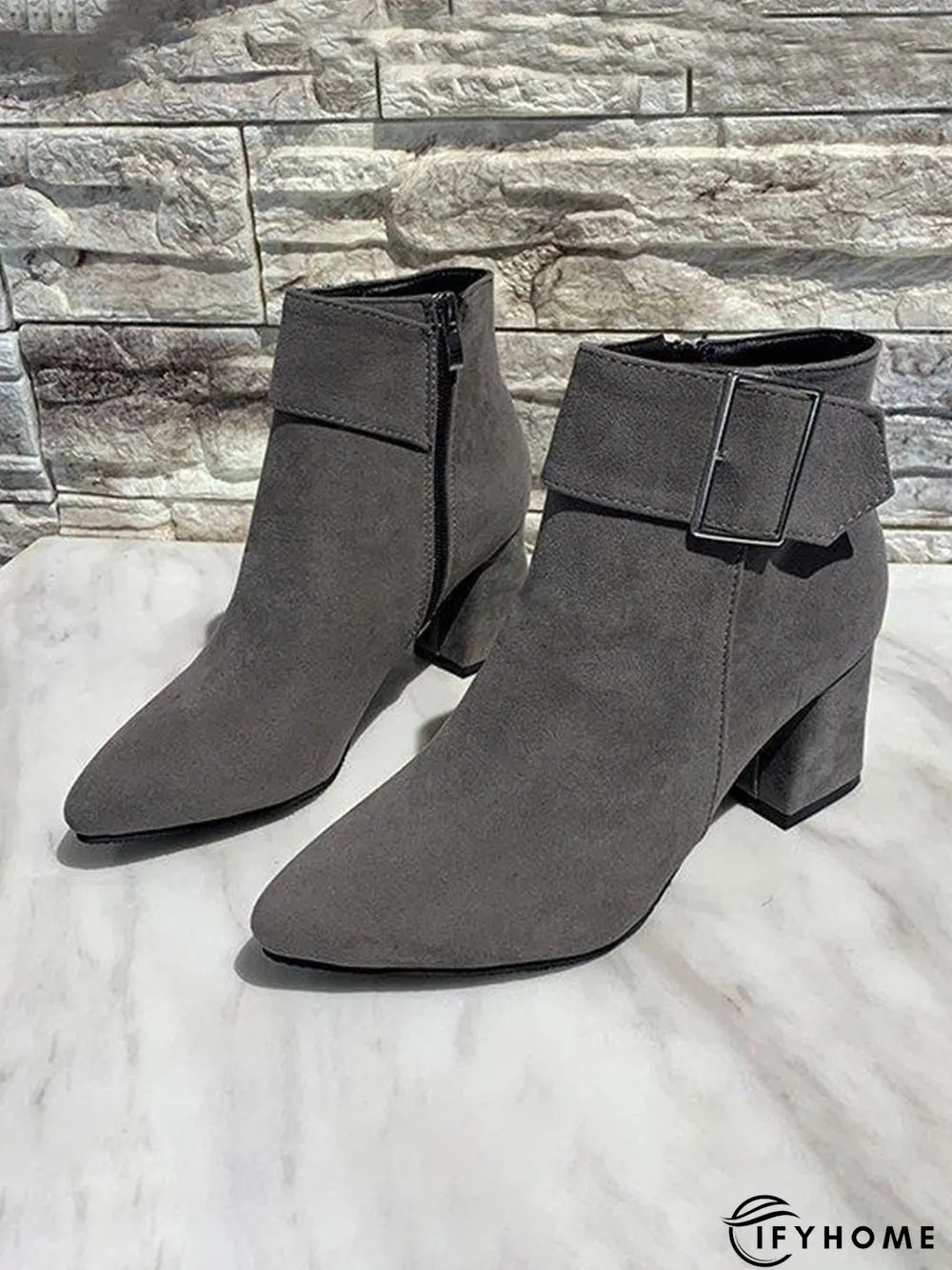 Belt Buckle Chunky Heel Pointed Toe Booties | IFYHOME