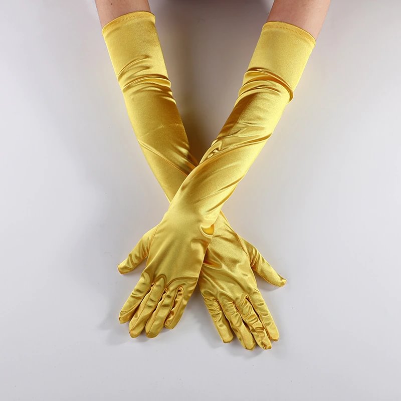 Billionm OJBK Women Classic Satin Finger Long Gloves Opera/Elbow/Wrist Stretch Gloves Halloween Cosplay Solid Color Party Arm Warmer 2022