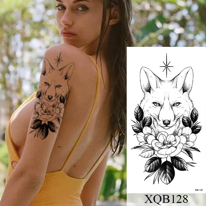 Waterproof Temporary Tattoo Sticker Old School Rose Lotus Flash Tattoos Flower Lace Body Art Arm Fake Tatoo Women Men