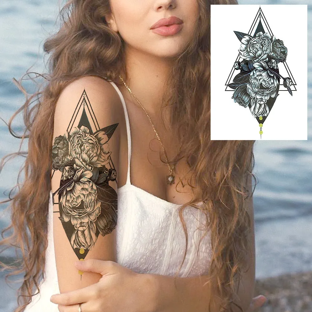 Realistic Sexy Peony Tattoos Temporary Women Adult Flower Arm Tattoos Sticker Waterproof Fake Floral Bloosom Body Leg Art Tatoos 530-1