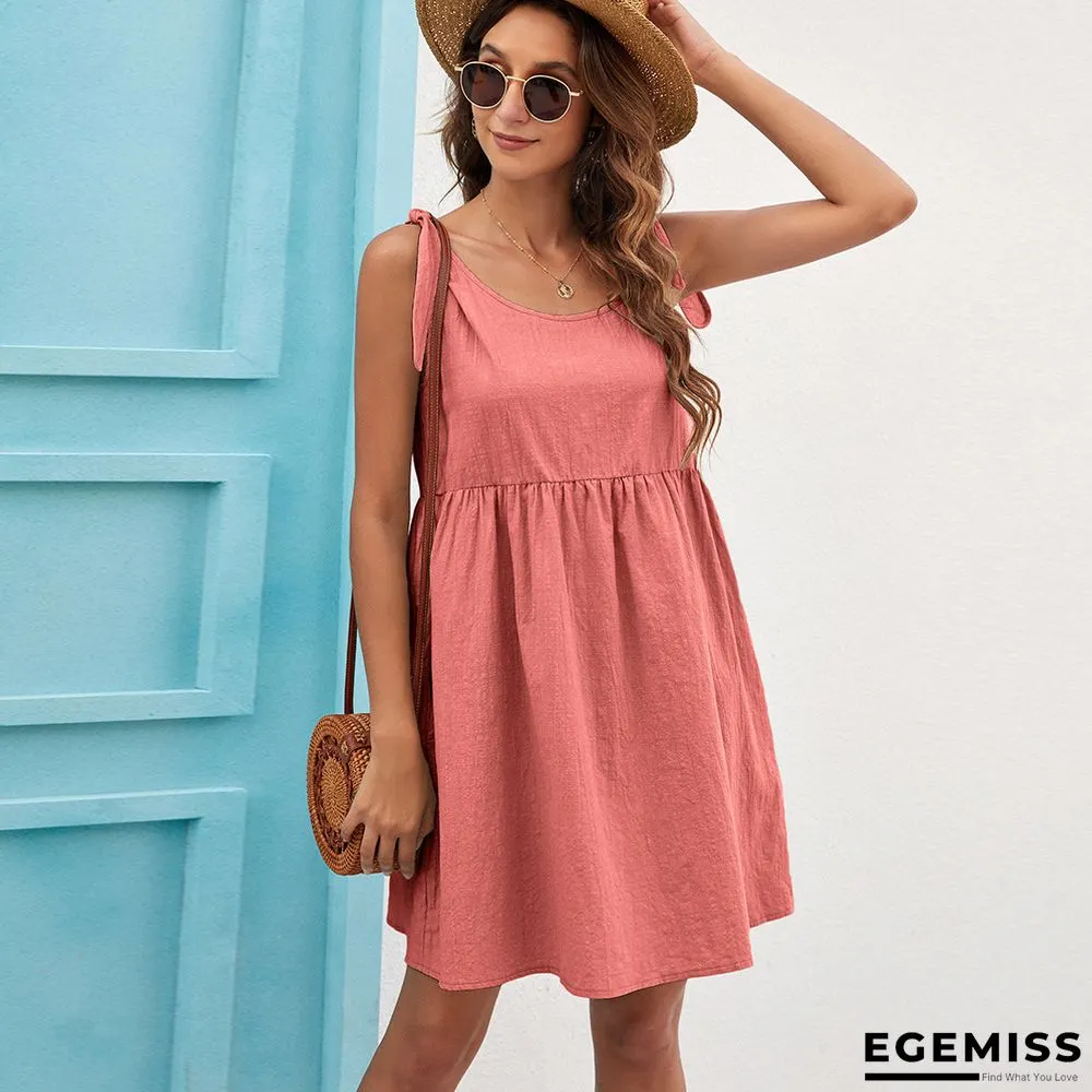 Casual Bandage Cotton and Linen Dress Linen | EGEMISS