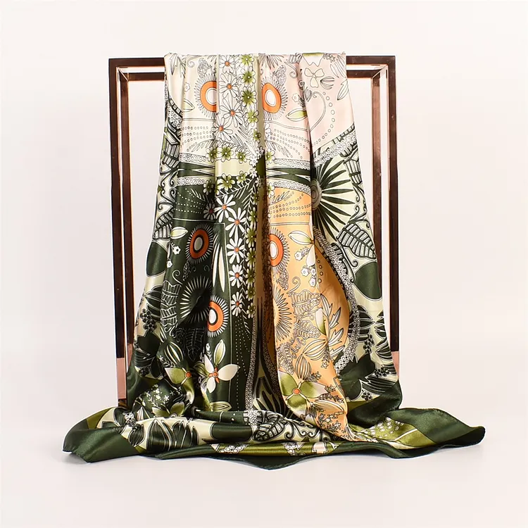 90cm*90cm ArmyGreen Plain Printed Cashew Color Square Scarfs VOCOSI VOCOSI