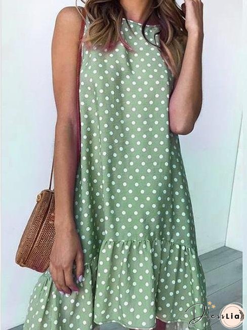 Loose Round Neck Sleeveless Polka Dot Ruffle Dress