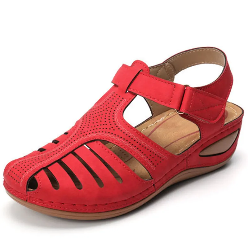 Qengg New Women Casual Sandals Vintage Wedge Fashion Flats Shoes Thick Sole Comfortable Non-Slip Slippers Zapatillas De Mujer