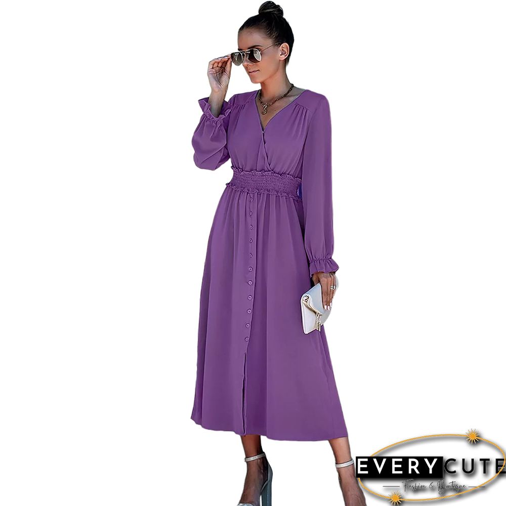 Purple Solid Smocked Waist Swing Maxi Dress