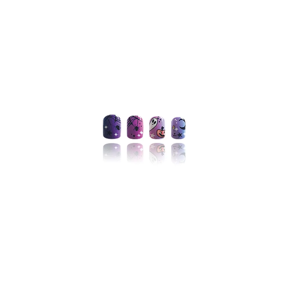 Churchf Churchf Purple Bright Oil Short Square Nail Halloween Ghost Pumpkin Spider Web Fake Nail Products Wear Nail Holiday Nail