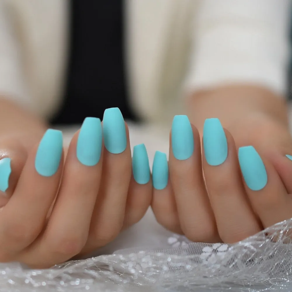 Medium Long Matte Fake Nails White Matt Solid Color Nail Tips Square Acrylic Fignernails 24-Nail Inspo