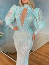 Lace Puff Sleeves Round-Neck Evening Maxi Dress