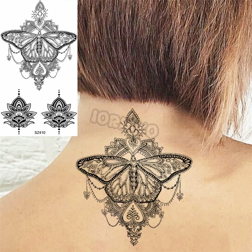 Black Dandelion With Creative Tattoos For Women Men Realistic Sea Wave Mountain Lavender Fake Tattoo Sticker Arm Leg Tatoos 3D