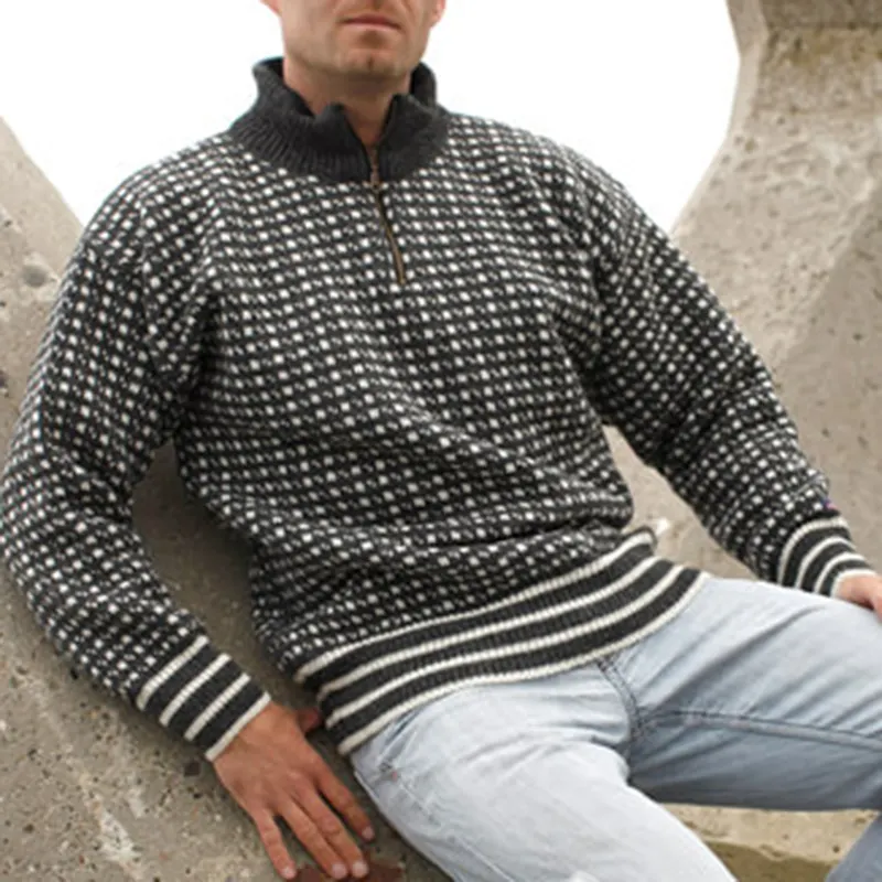 Vintage Warmth Norwool Icelandic Knit Jacquard Half Zip Collar Sweater（Unisex ）