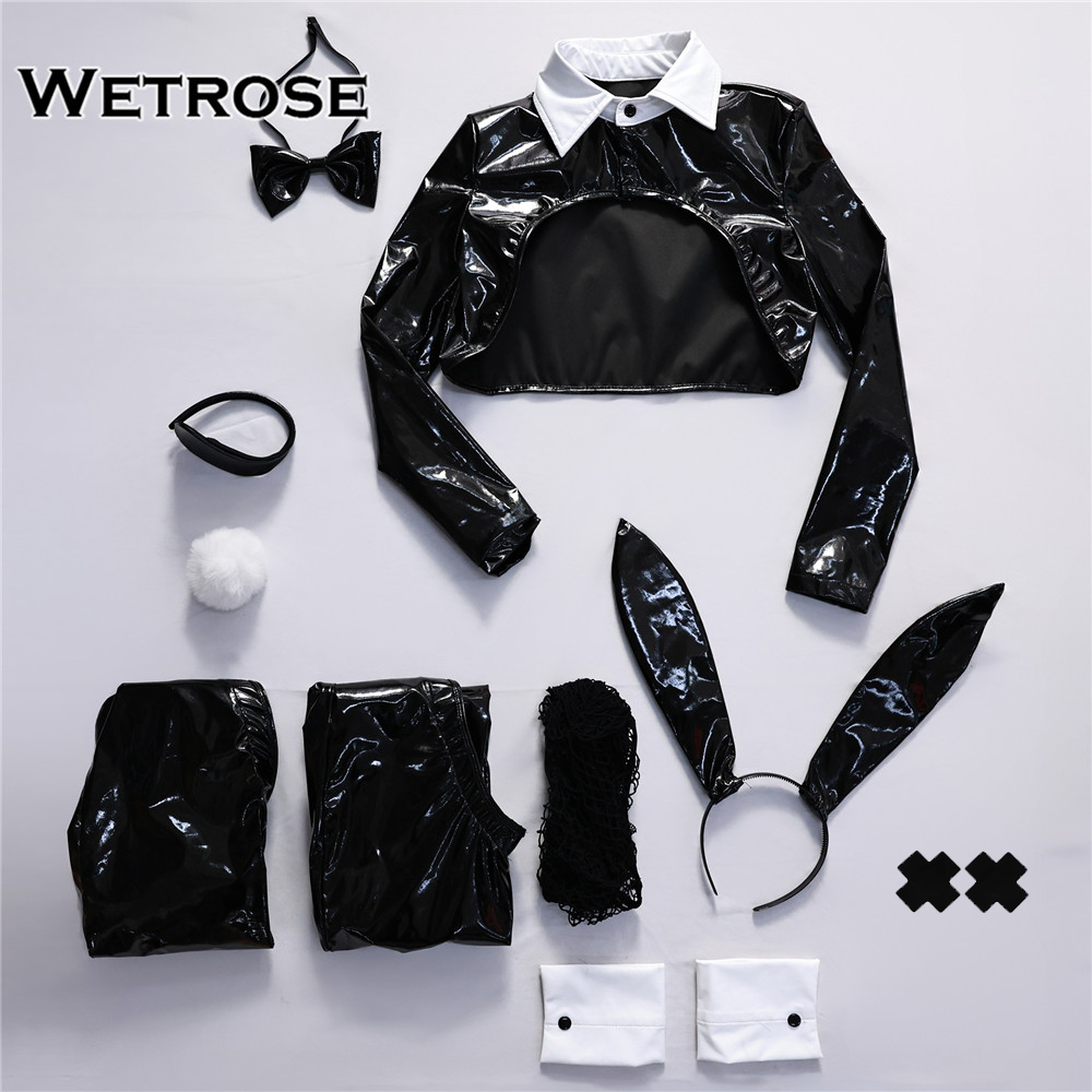 [Wetrose] In Stock Original Design Leather PU Reverse Bunny Girl Rabbit Suit Cosplay Costume Sexy Lingeries 逆バーニガールコスプレ