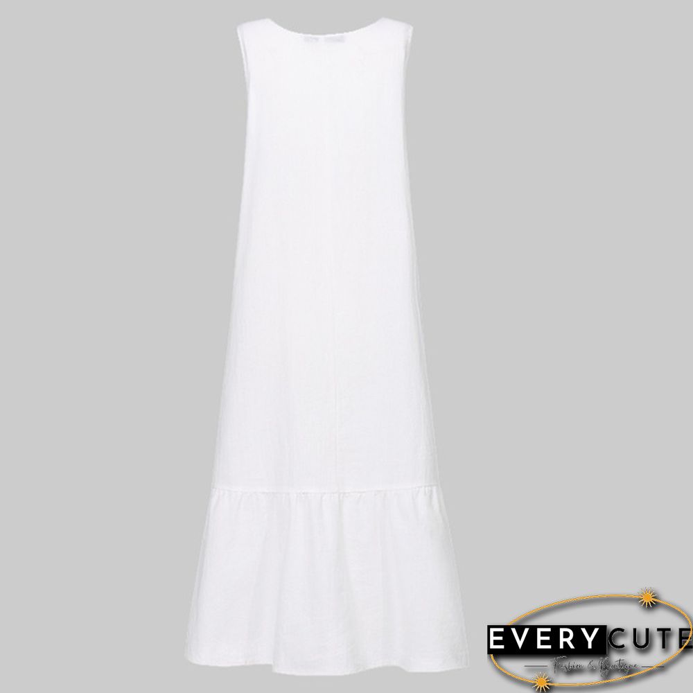 Women Solid Color Sleeveless Swing Long Dress Casual Elegant Loose Party Maxi Dress Plus Size Vestidos