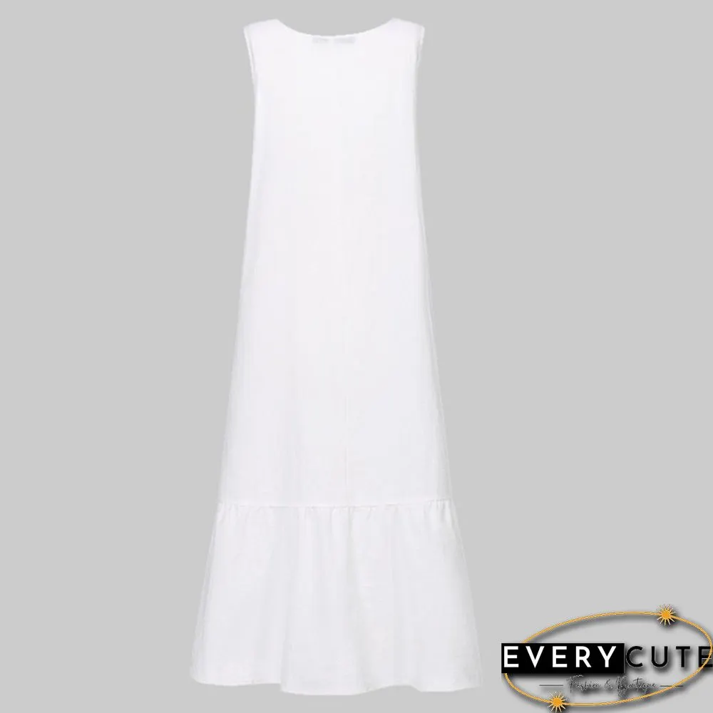 Women Solid Color Sleeveless Swing Long Dress Casual Elegant Loose Party Maxi Dress Plus Size Vestidos