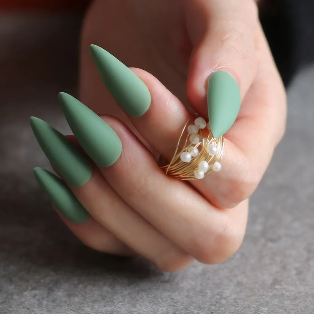 DIY long coffin Matte fake nails INS 10 colors optional Stiletto salon matte false nails salon art false nails-Nail Inspo
