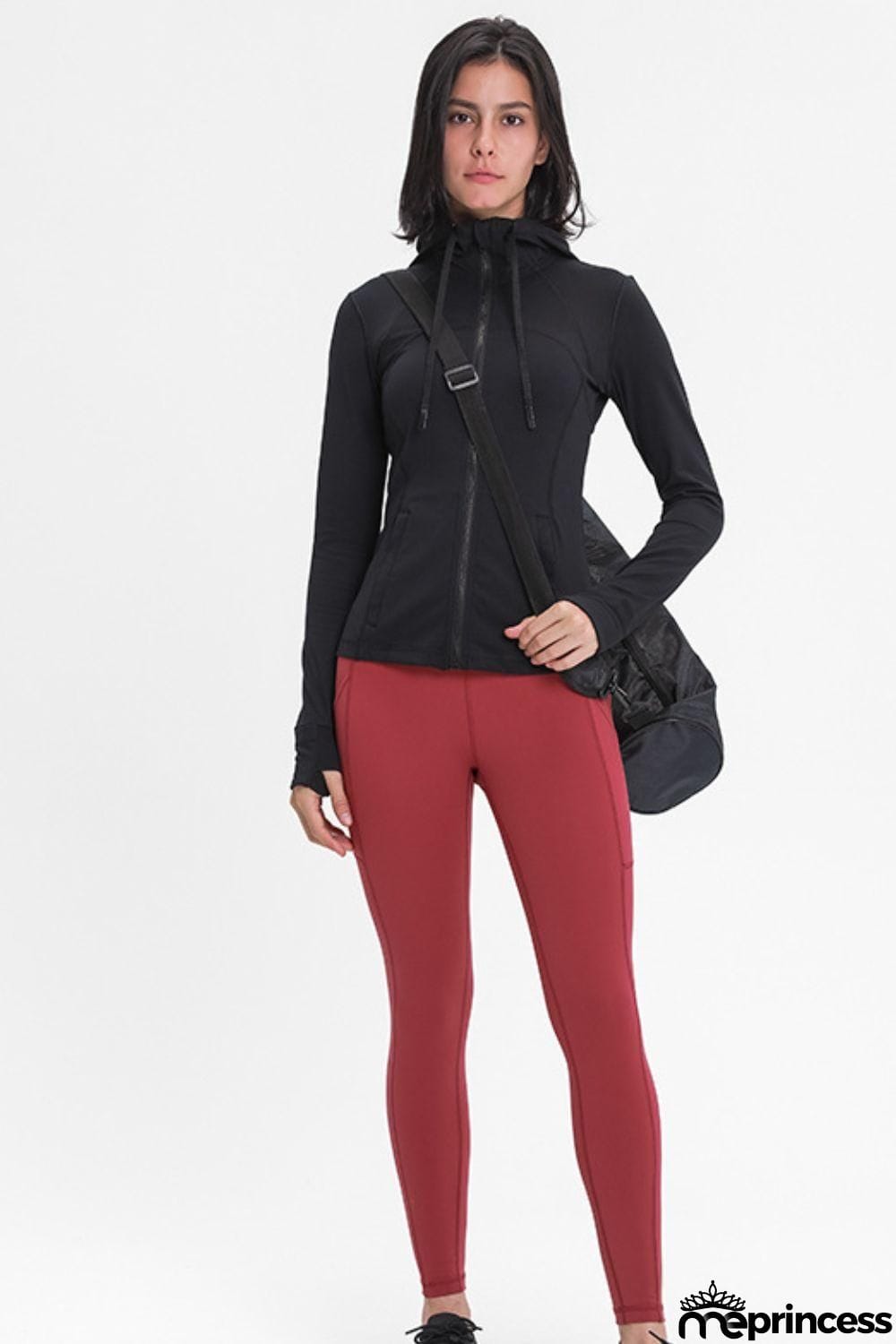Zip Up Drawstring Detail Hooded Sports Jacket