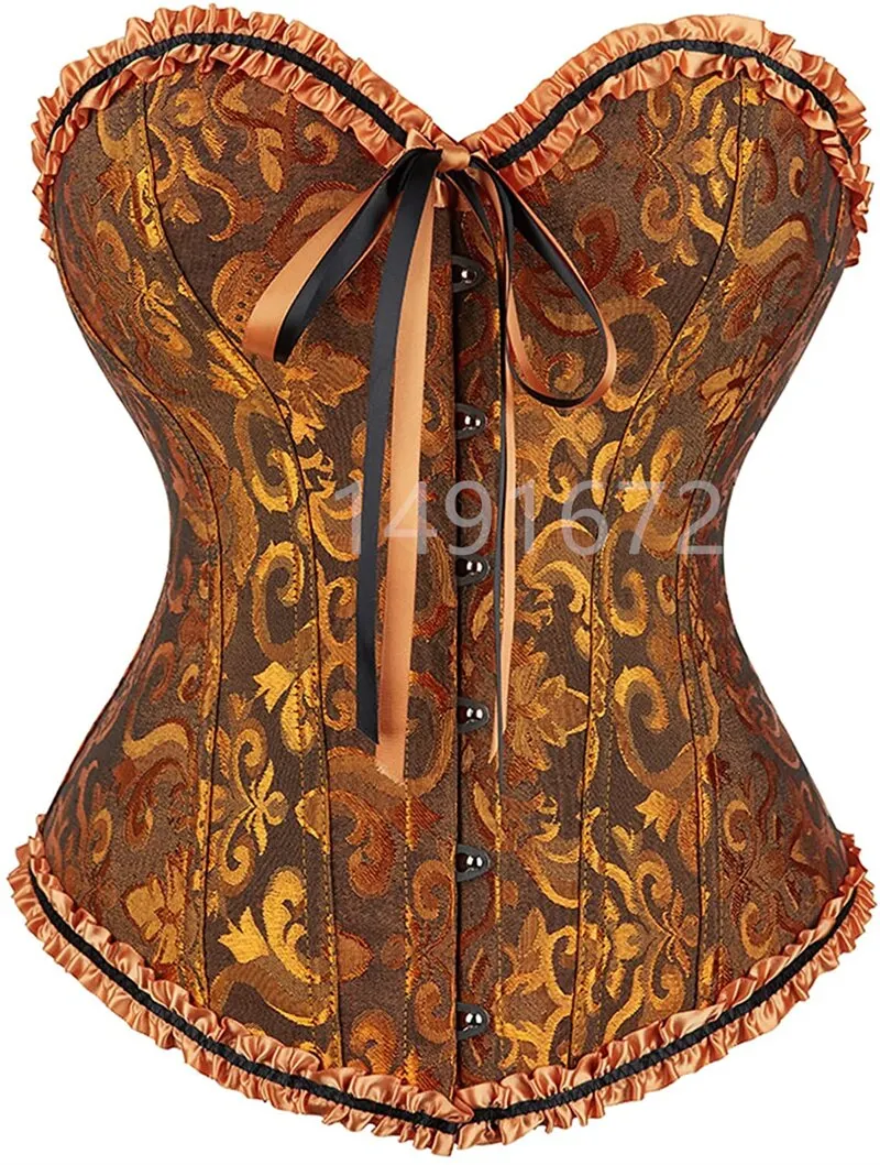 Billionm Sapubonva Corsets and Bustiers Tops Women Sexy White Black Green Vintage Flower Print Overbust Plus Size Lingerie Corselet