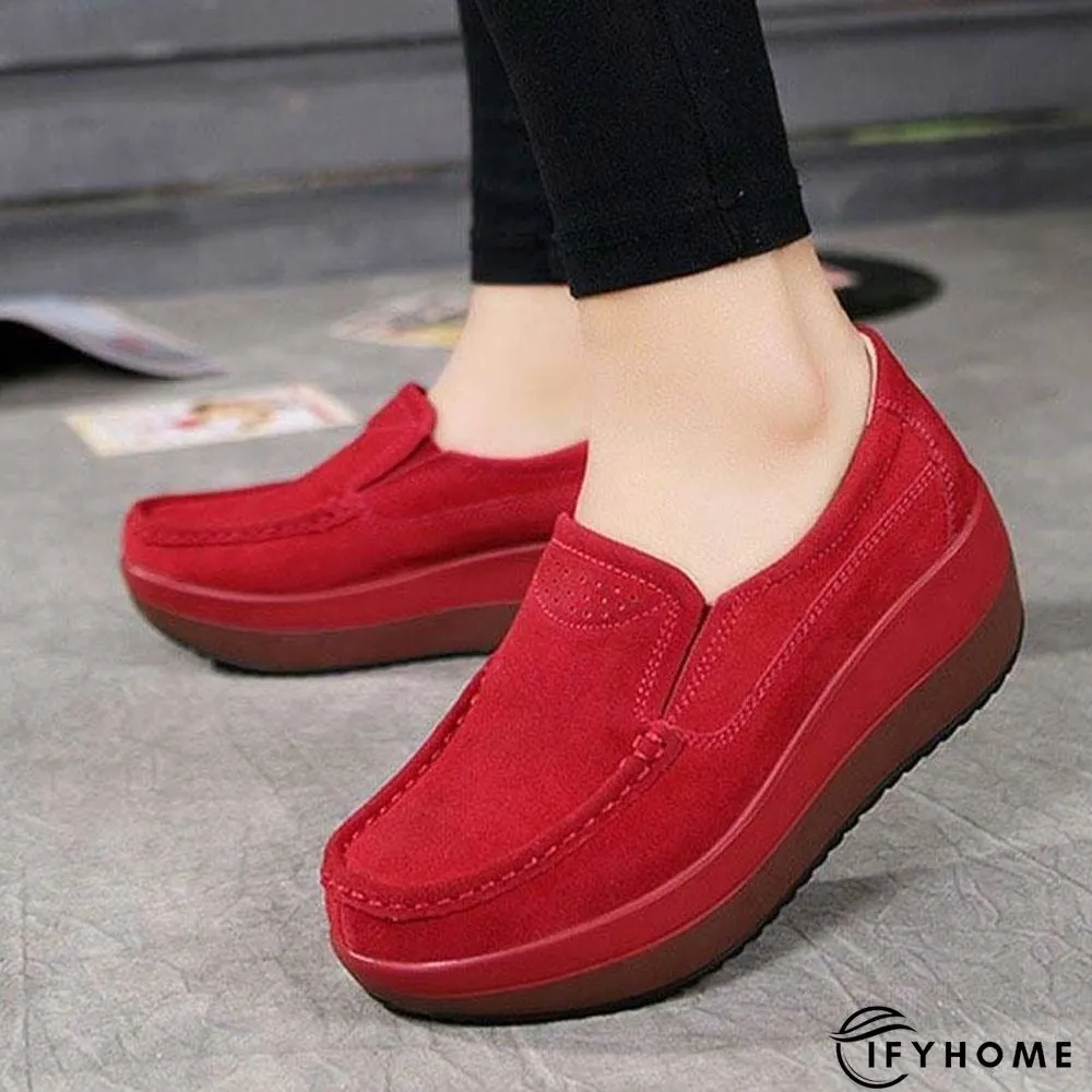 Women's Platform Loafers Flat Shoes Cow Suede Leather Moccasins Shoe | IFYHOME
