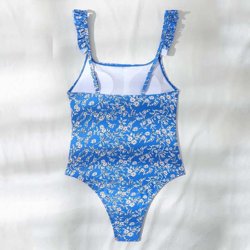 Peachtan Floral print one piece swimsuit women Ruffle swimwear women 2021 Vintage monokini Sports bathing suit bodysuit summer