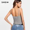 SHEIN Sexy Deep V Neck Lace Up Ribbed Cami Backless Crop Top Women Summer Night Out Spaghetti Strap Vests Slim Fit For Women