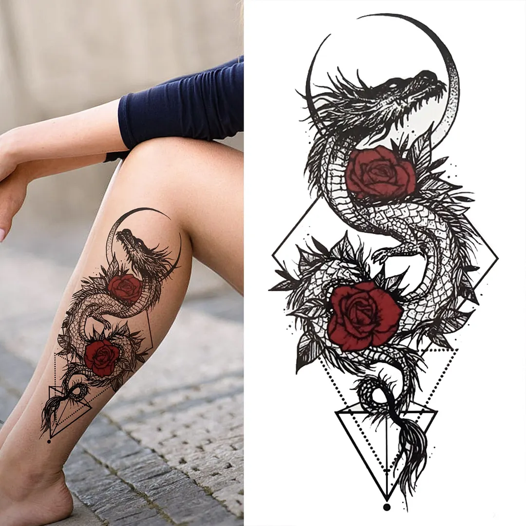Lion King Crown Temporary Tattoos For Women Men Adult Black Tiger Forest Skull Tattoo Sticker Fake Skeleton Fashion Tatoo Flower