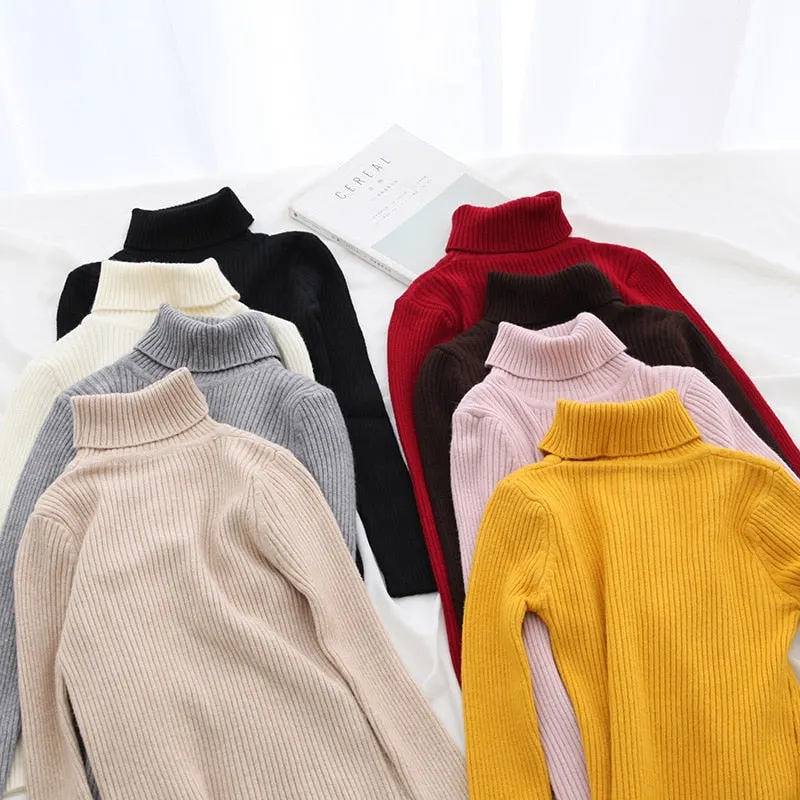 H.SA 2021 Women Turtleneck Sweater Basic Casual Solid Knit Jumper Korean Sweater Slim Pull Femme Top Elasticity Winter Pullovers