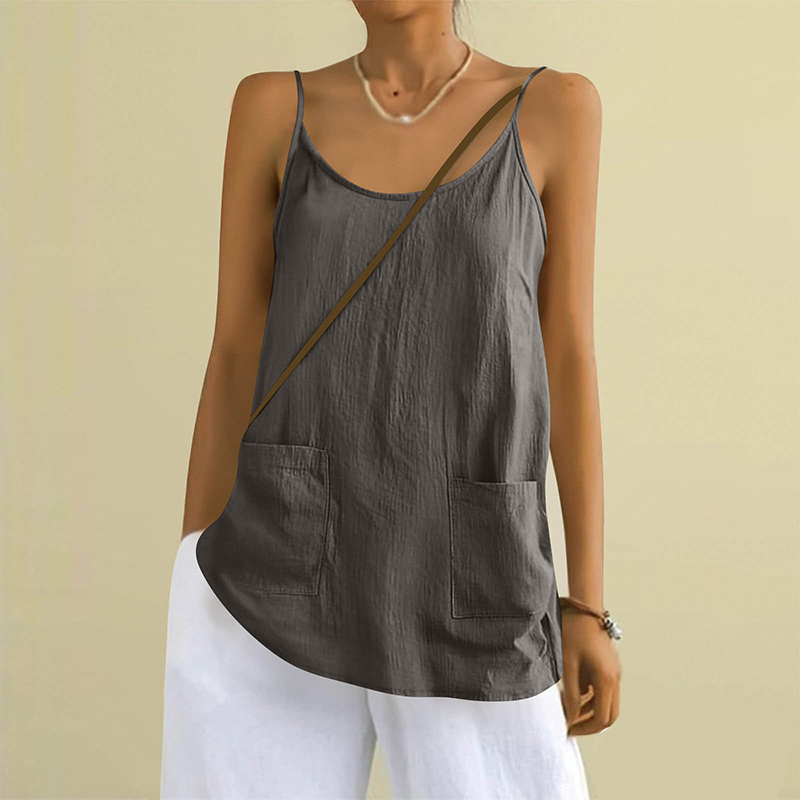 Women's Solid Color Sleeveless Linen Blend Pocket Camisole elevenforest