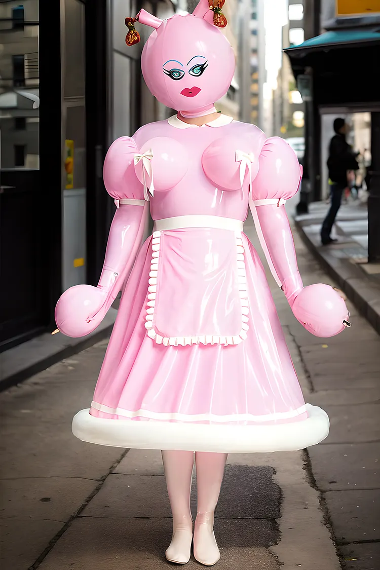 Women Latex Dresses Bubblegum Pink Cartoon Inflatable Waitress Performance Costumes
