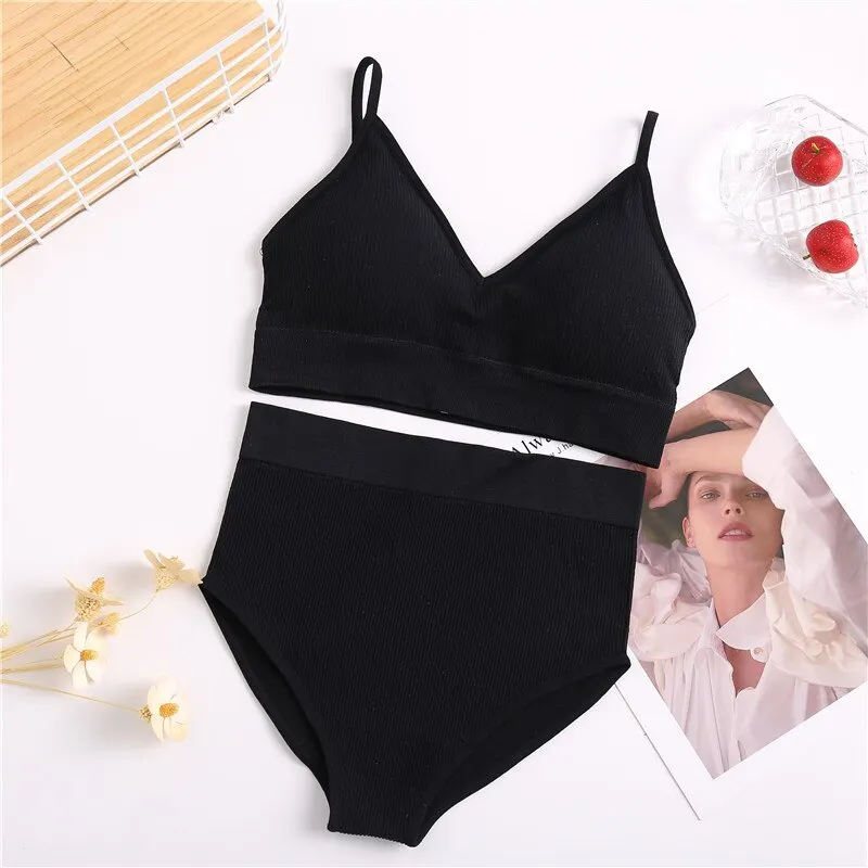 FINETOO Women Bra Panties Set Sexy G-String Push Up Bra Set Seamless Underwear Sports Thong Panty Bralette Fitness Lingerie Set