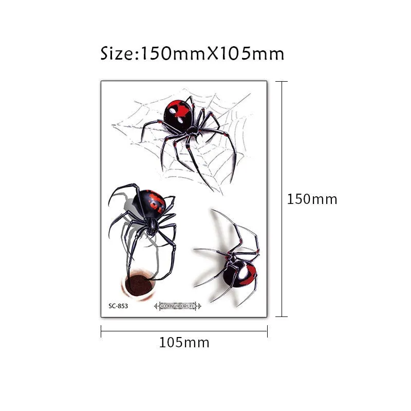 12 Kinds Big 3D Spider Tattoo Waterproof Halloween Temporary Body Art Sticker Disposable Make Up Scary tatouage temporaire