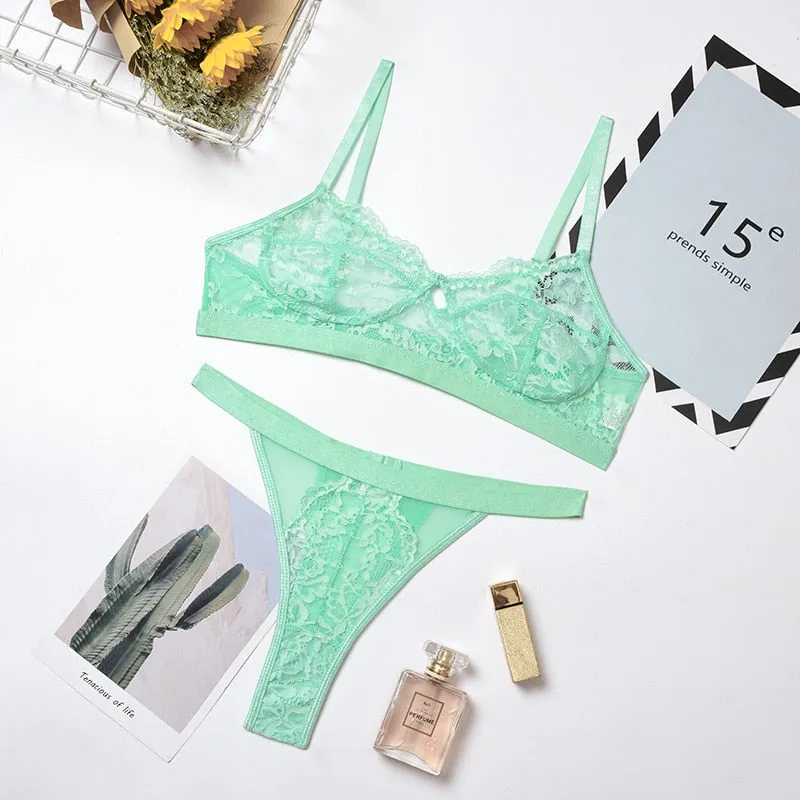 Yimunancy 2-piece Bra Set Women Transparent Lingerie Sexy Bra +panty 2021 Ladies Lingerie Set
