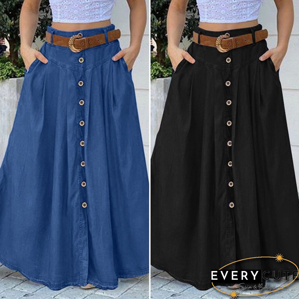 Summer Autumn Women Long Skirts Fashion High Waist A-Line Casual Loose Skirt