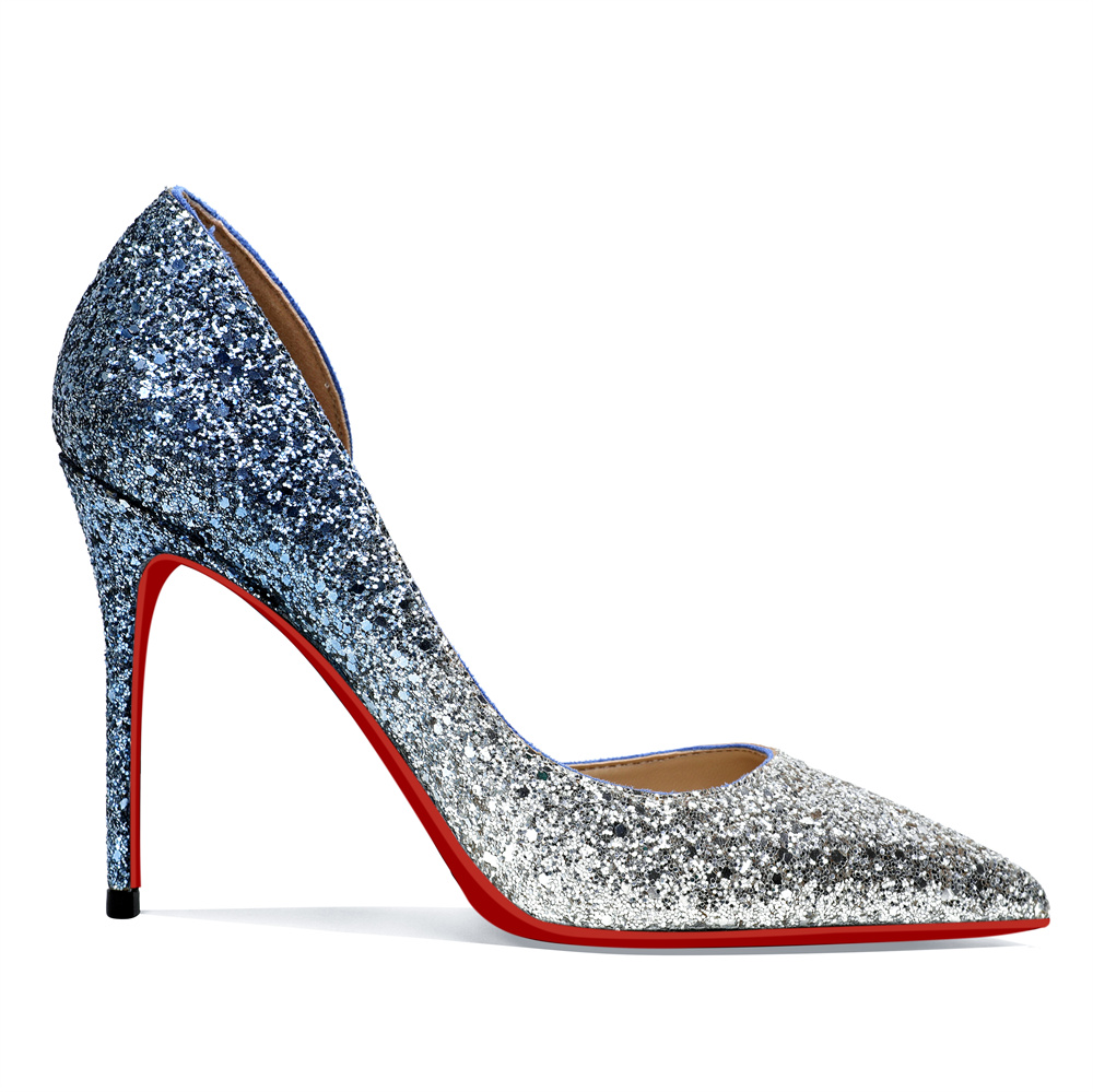 100mm Women's Pointed Toe Red Bottom Shiny Party Daily Wedding Pumps-MERUMOTE