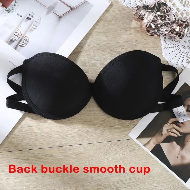 Women Strapless Bra Sexy Invisible Push Up Bralette Front Closure Seamless Padded Underwear Party Wedding Brassiere Lingerie