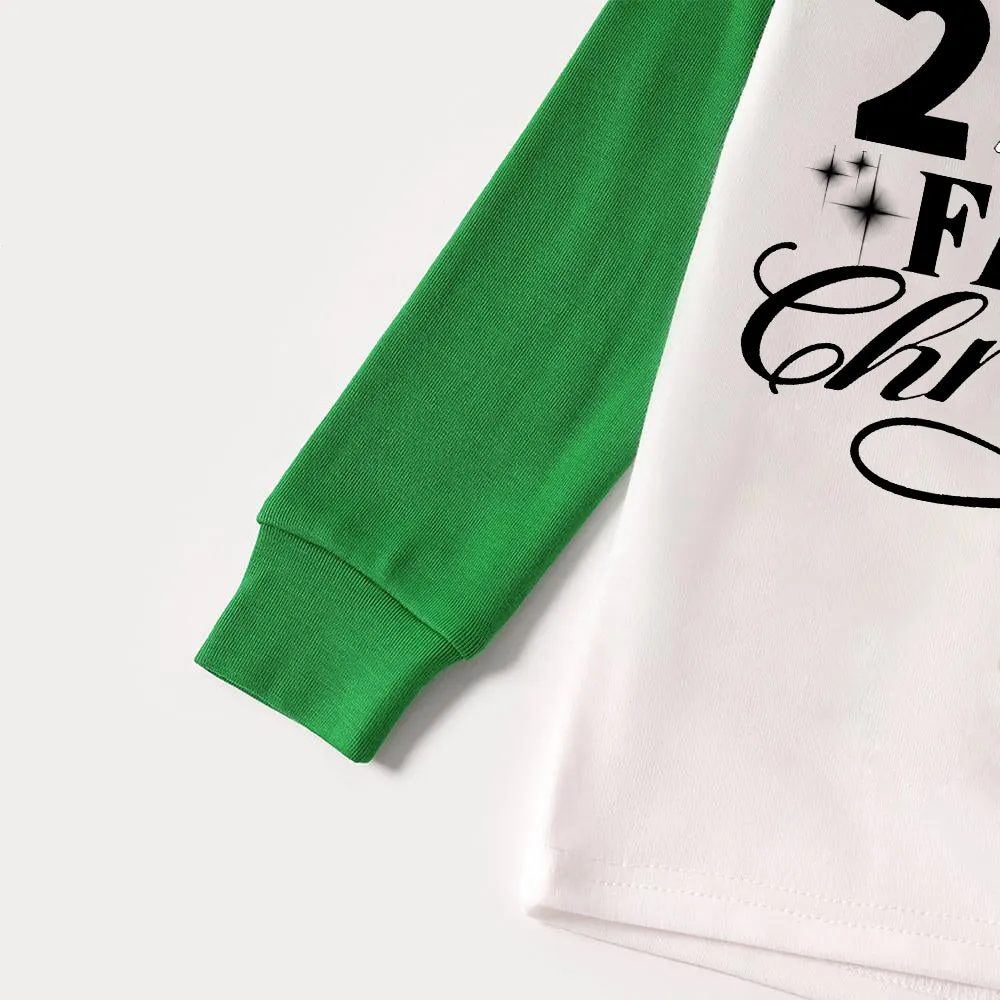 "2024 Family Christmas" Letter Print Green Rotator Cuff Top With Green & Black Plaid Family Matching Pajamas