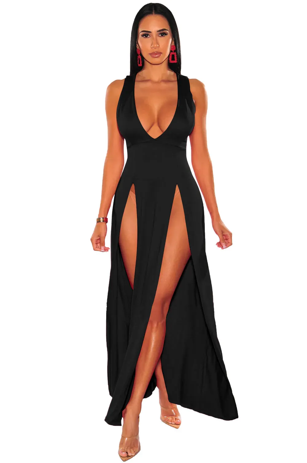 Brownm Summer Long Deep V Split Multi-color Dresses