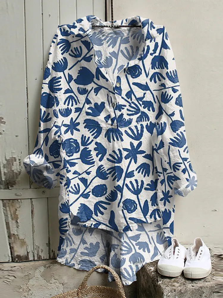 Japanese Art Print Casual Long-sleeved Shirt