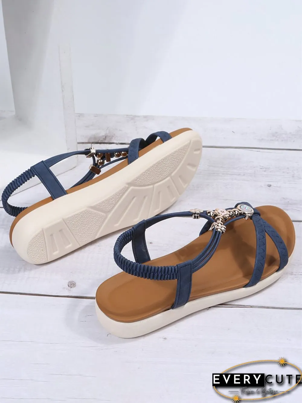 Moonstone Beaded Thin Strap Cross Boho Casual Sandals
