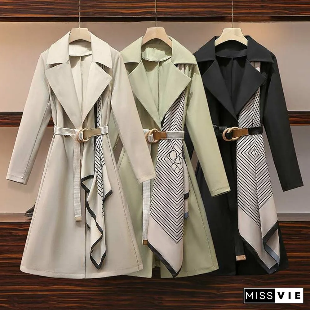 Lapel Collar Adjustable Belted Coat