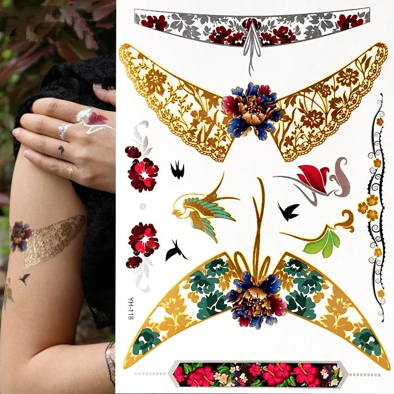 Temporary Tattoos Gold Silver Metallic Tattoo Arm Body Tattoo Cool Bracelet Style Girl DIY Golden Flash Tattoos