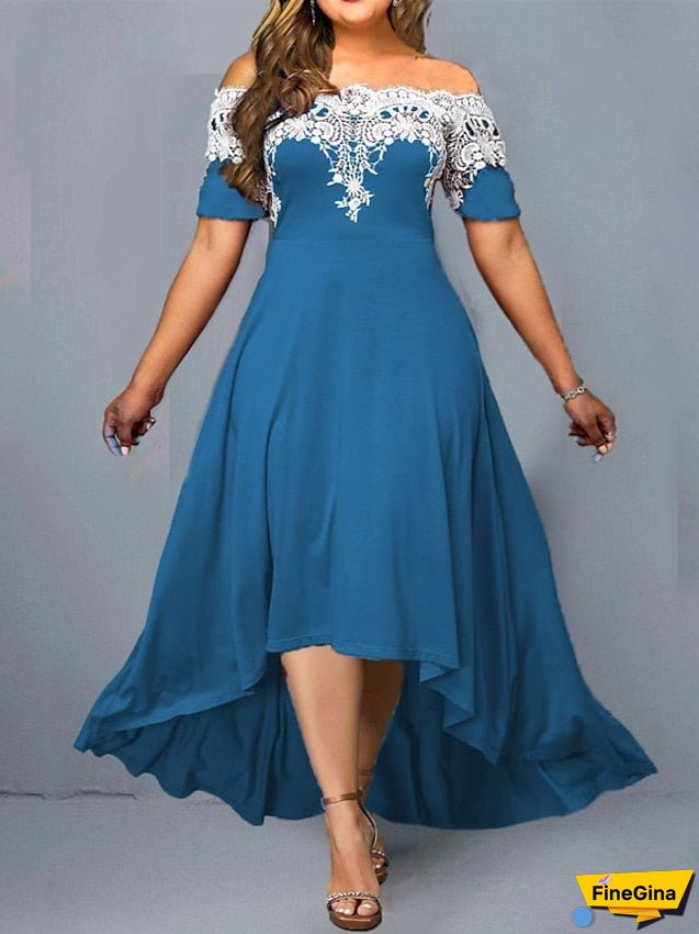 Plus Size Party Dress Floral Off Shoulder Short Sleeve Spring Fall Elegant Formal Maxi long Dress Party Evening Party Dress for Women