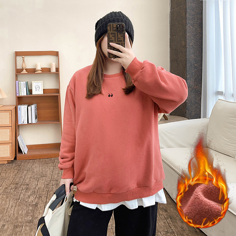 Plus-Size Chic Embroidered Fleece-Lined Warm Casual Top