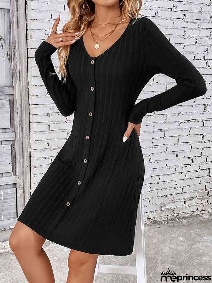 V-Neck Long Sleeve Mini Dress