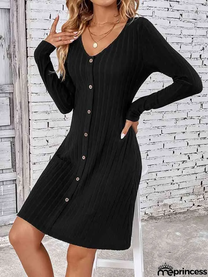 V-Neck Long Sleeve Mini Dress