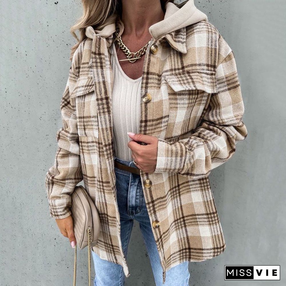 Oversizd Fit Button Up Hoodies Casual Multi Colored Hooded Flannel Shirt